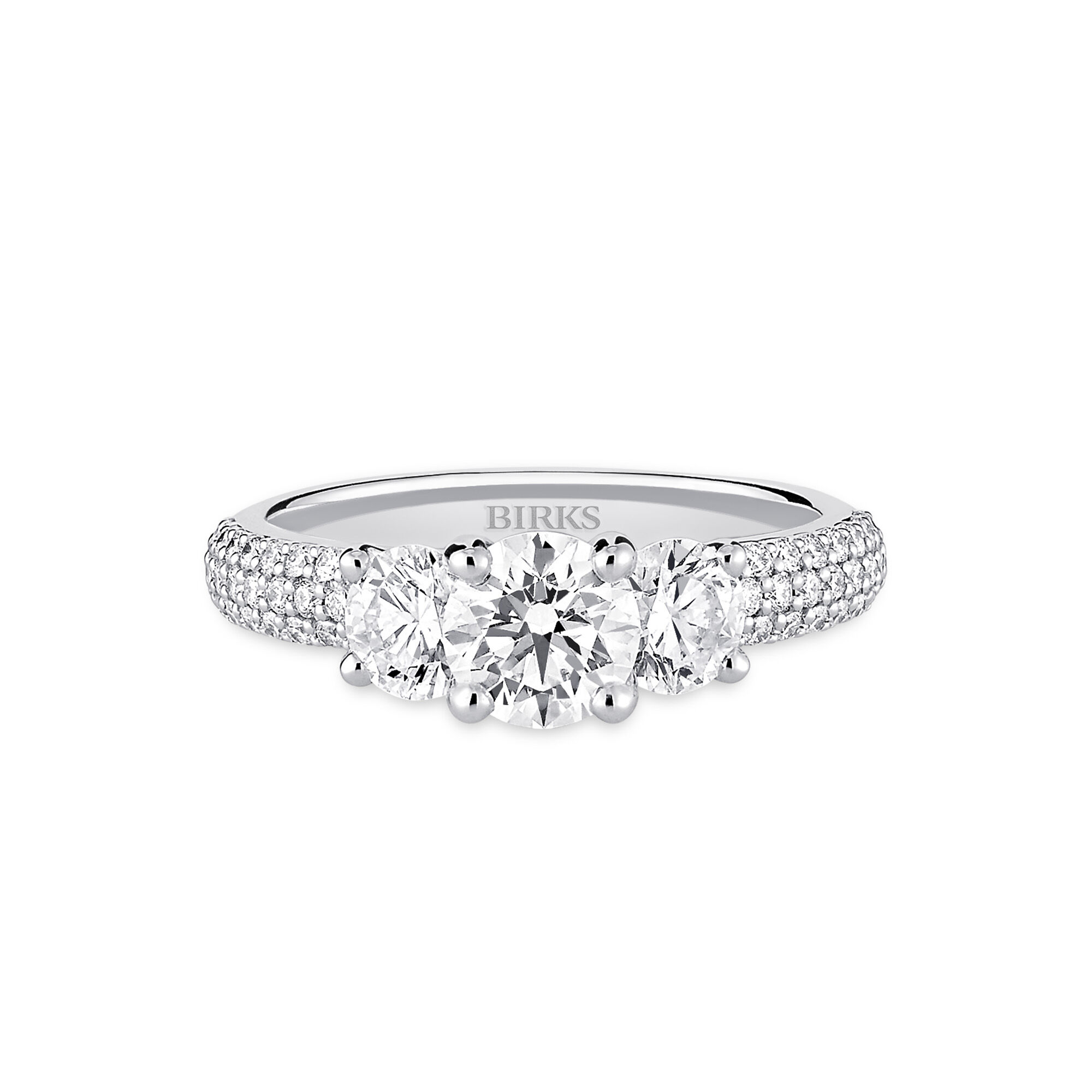 Birks Blue 18K White Gold Three Stone Pave Diamond Engagement Ring Size 5.5 0.4ct H VS2